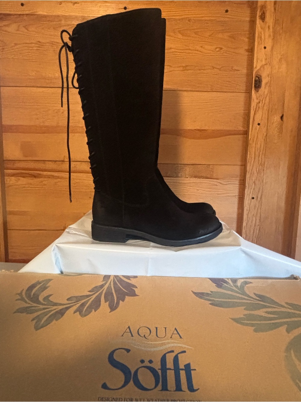 Black Tall Lace-Back Riding Boots